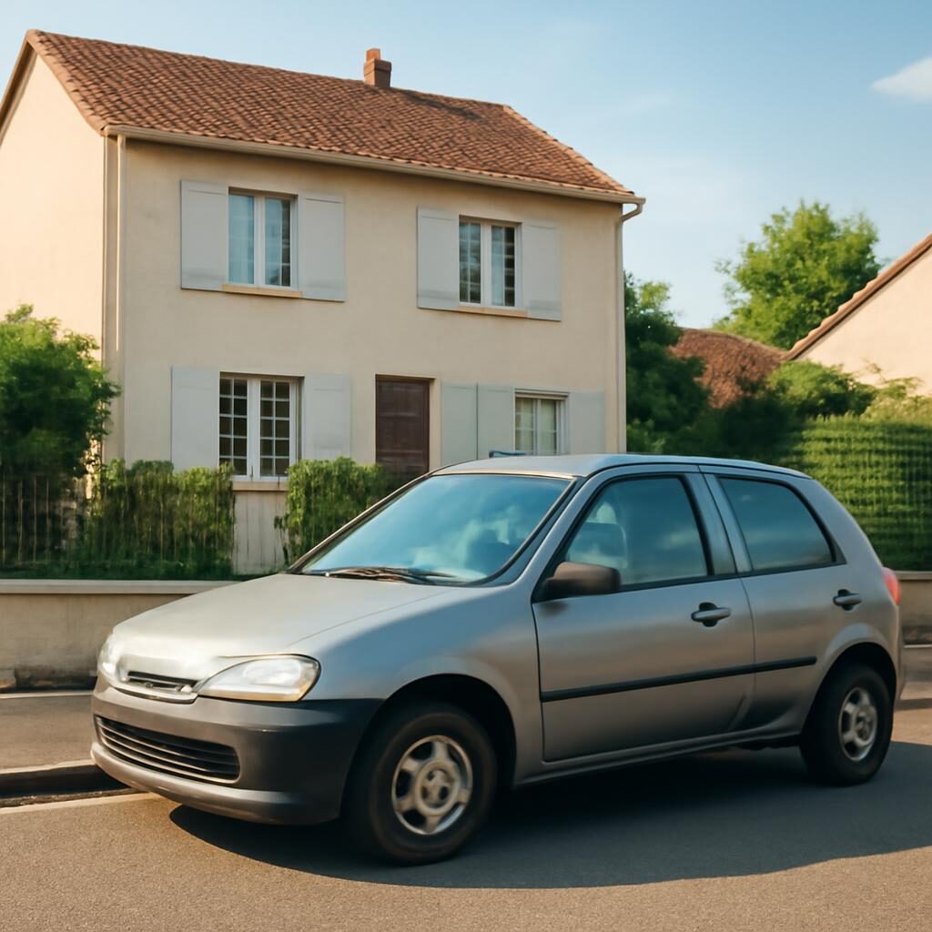 Voiture d'occasion devant une maison française