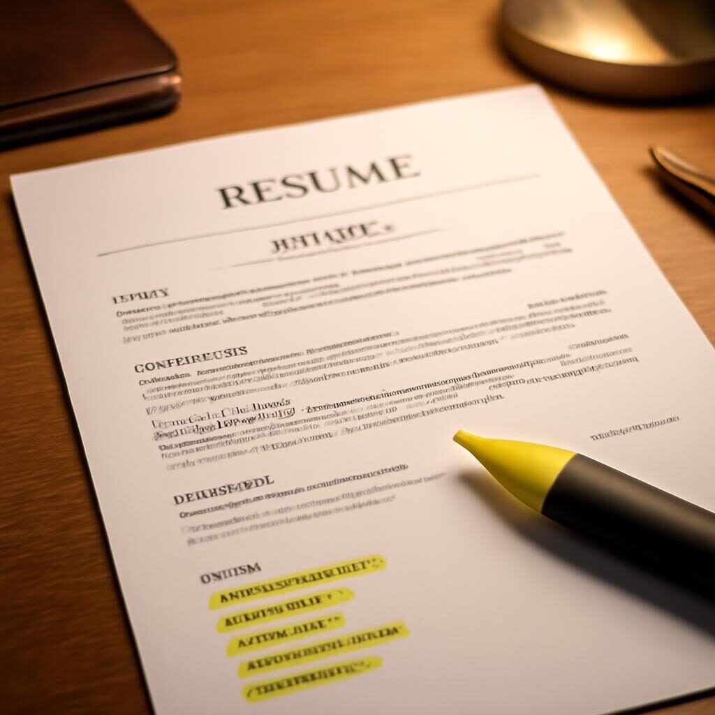 CV imprimé avec surligneur sur compétences clés