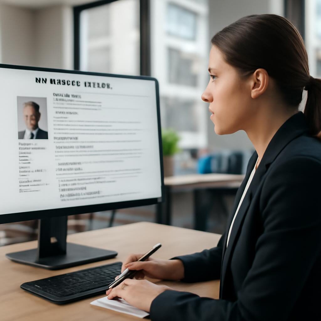 Recruteur RH examinant des CV sur écran d'ordinateur