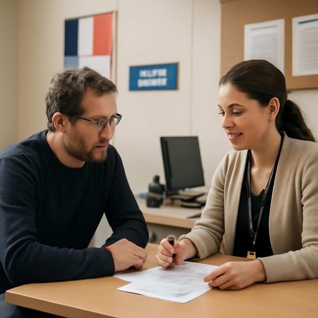 Demandeur d'emploi consulte un conseiller apres une radiation